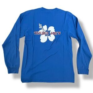 Trader Joes Market Hibiscus Long Sleeve Blue T Shirt Store Employee Adult MEDIUM